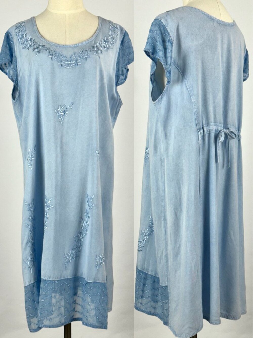 Raya Sun Embroidered Dress XL Cotton Rayon Tropical Beach Relaxed Drawstring